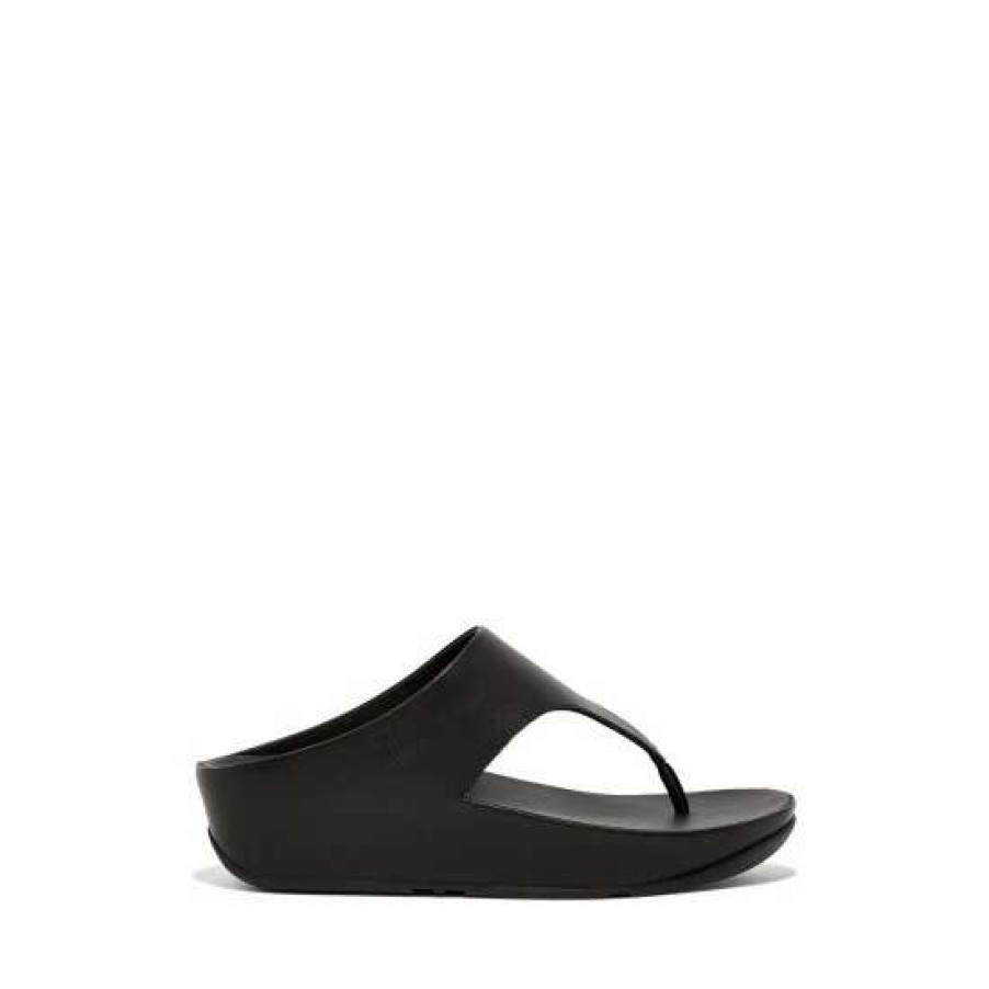 Sandals * | Fitflop Shuv Leather Toe-Post Black Sandals