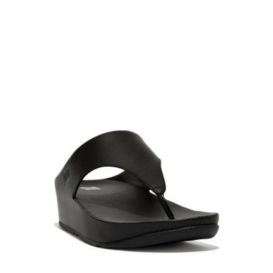 Sandals * | Fitflop Shuv Leather Toe-Post Black Sandals