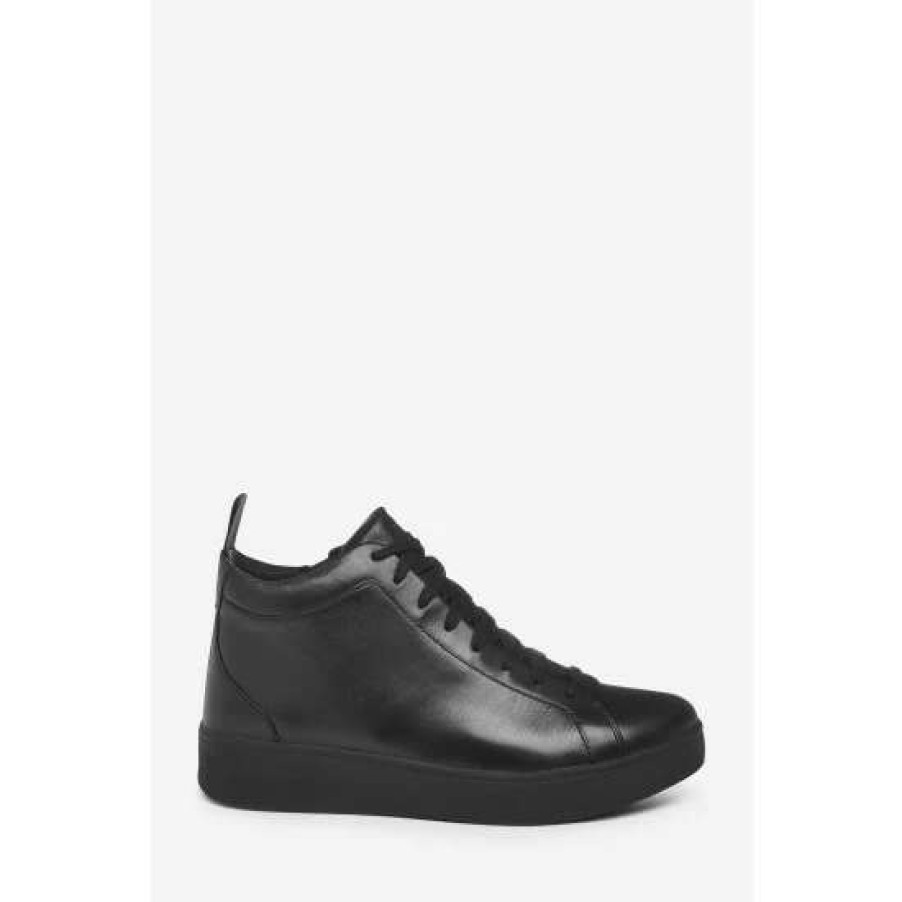 Trainers * | Fitflop Black Rally Leather High-Top Trainers