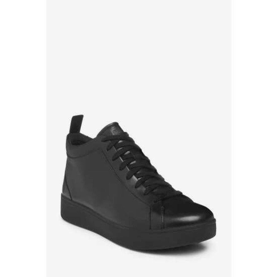 Trainers * | Fitflop Black Rally Leather High-Top Trainers