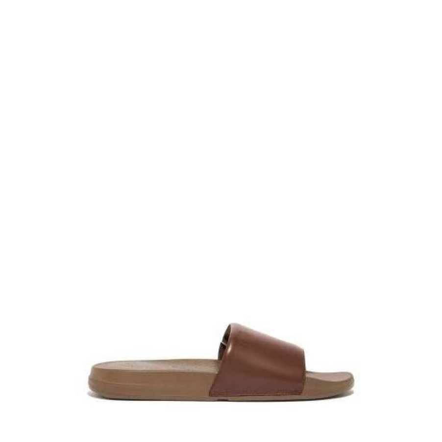 Sandals * | Fitflop Brown Men'S Ergonomic Leather Slides