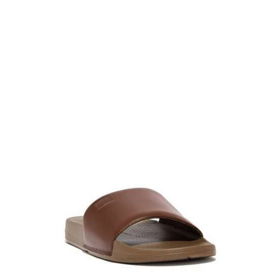 Sandals * | Fitflop Brown Men'S Ergonomic Leather Slides