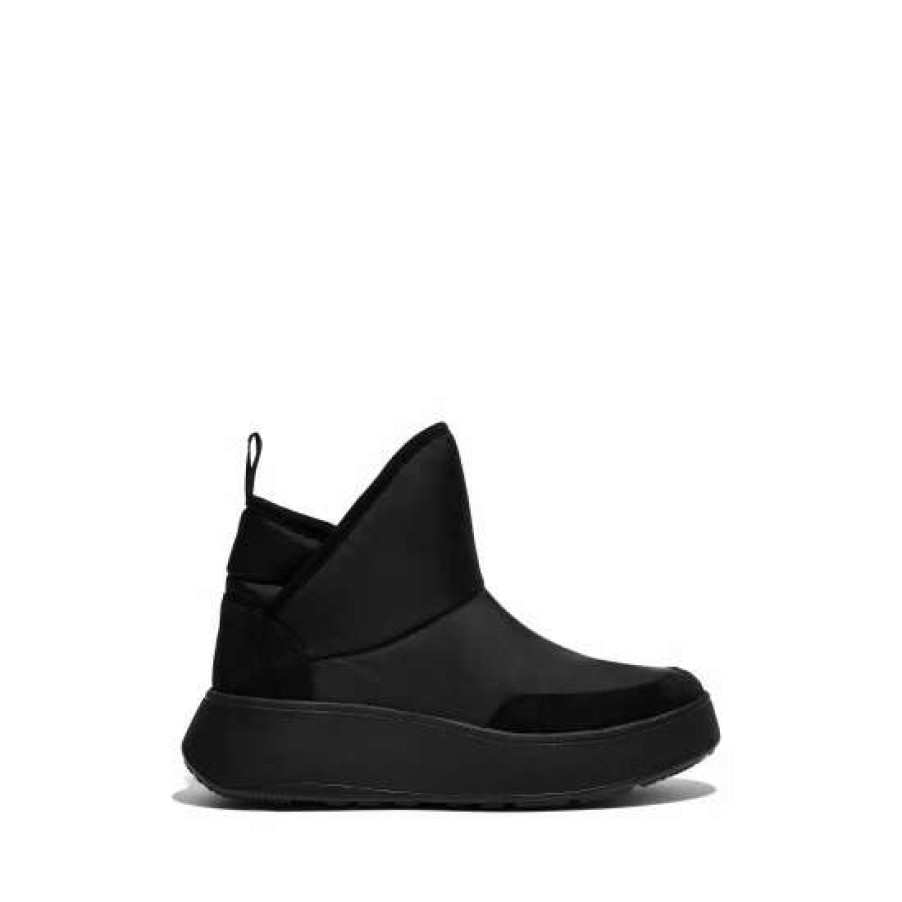 Boots * | Fitflop Black F-Mode E01 Biofleece-Lined Nylon Flatform Bootie Sneakers