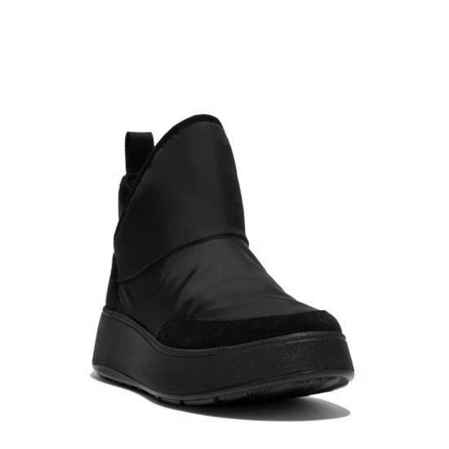 Boots * | Fitflop Black F-Mode E01 Biofleece-Lined Nylon Flatform Bootie Sneakers