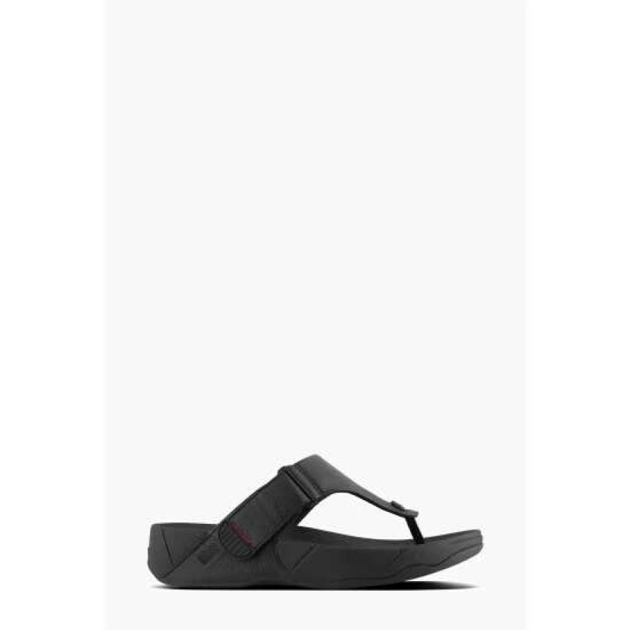 Sandals * | Fitflop Black Trakk Ii Men'S Leather Toe-Post Sandals