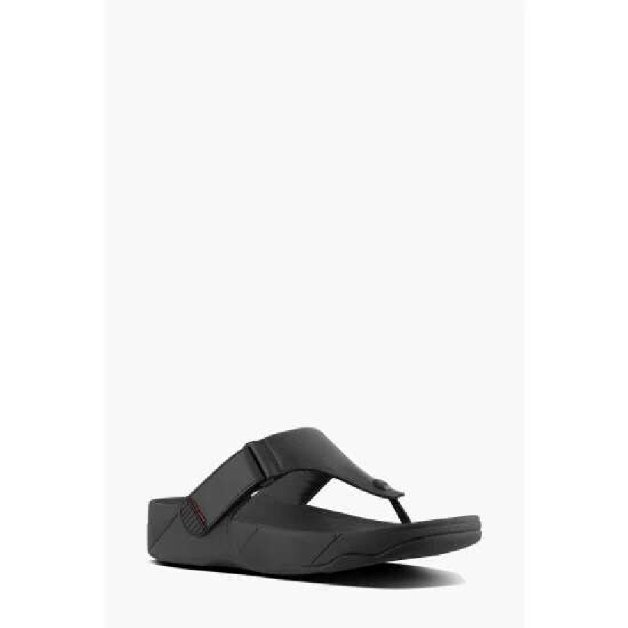 Sandals * | Fitflop Black Trakk Ii Men'S Leather Toe-Post Sandals