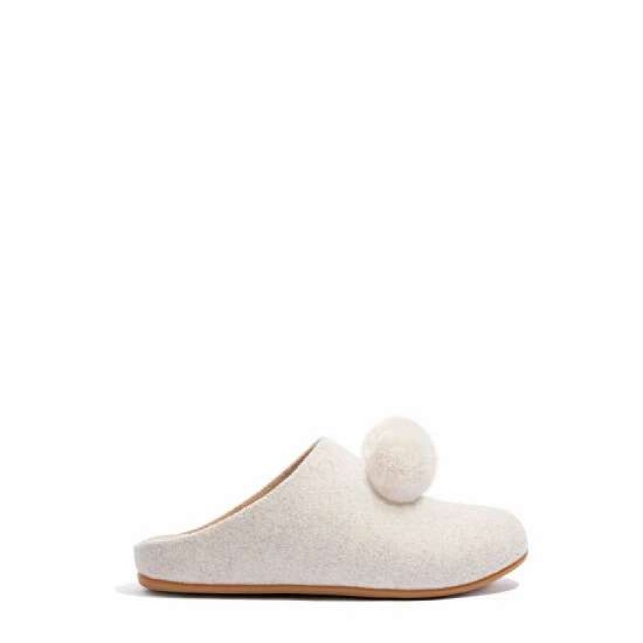 Slippers * | Fitflop Cream Chrissie Pom Pom Felt Slippers