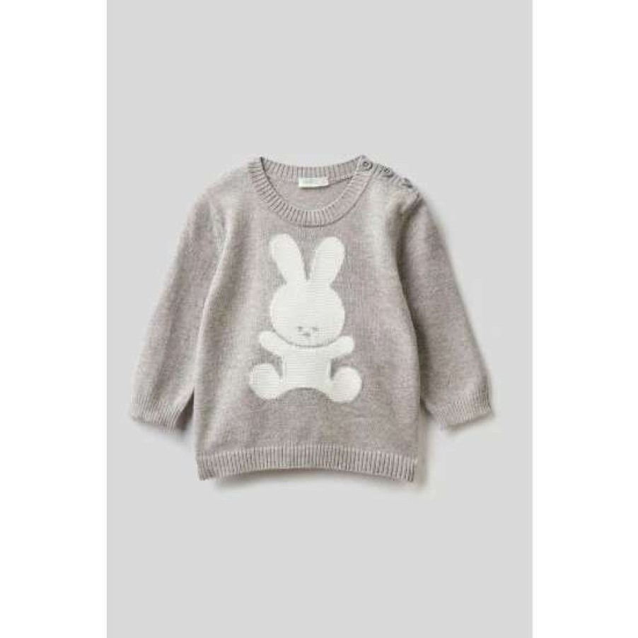 Jumpers * | Benetton Grey Bunny Jumper