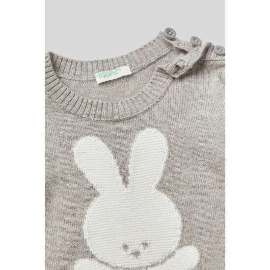 Jumpers * | Benetton Grey Bunny Jumper