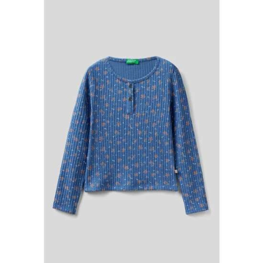 Tshirts * | Benetton Blue Floral Print Top