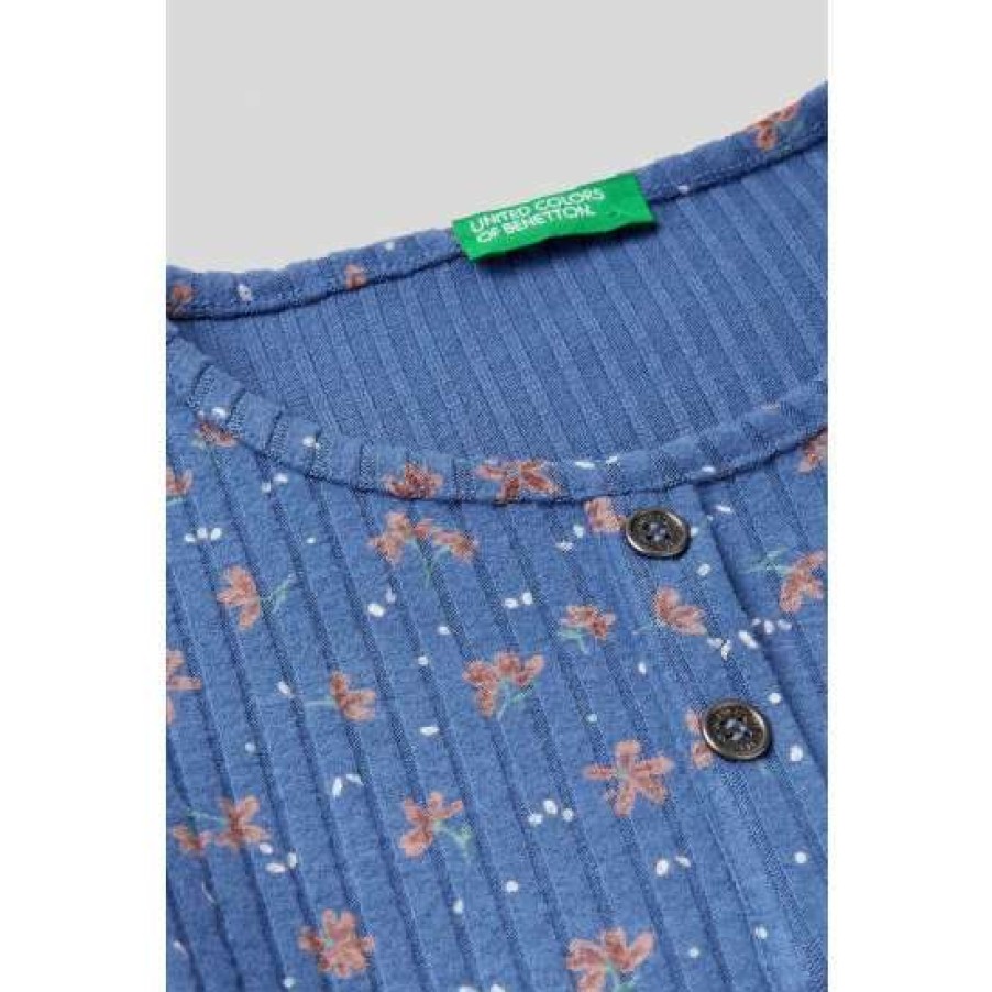 Tshirts * | Benetton Blue Floral Print Top