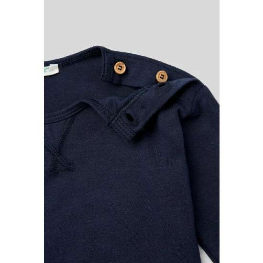 Tshirts * | Benetton Navy Button Long Sleeve Tshirt