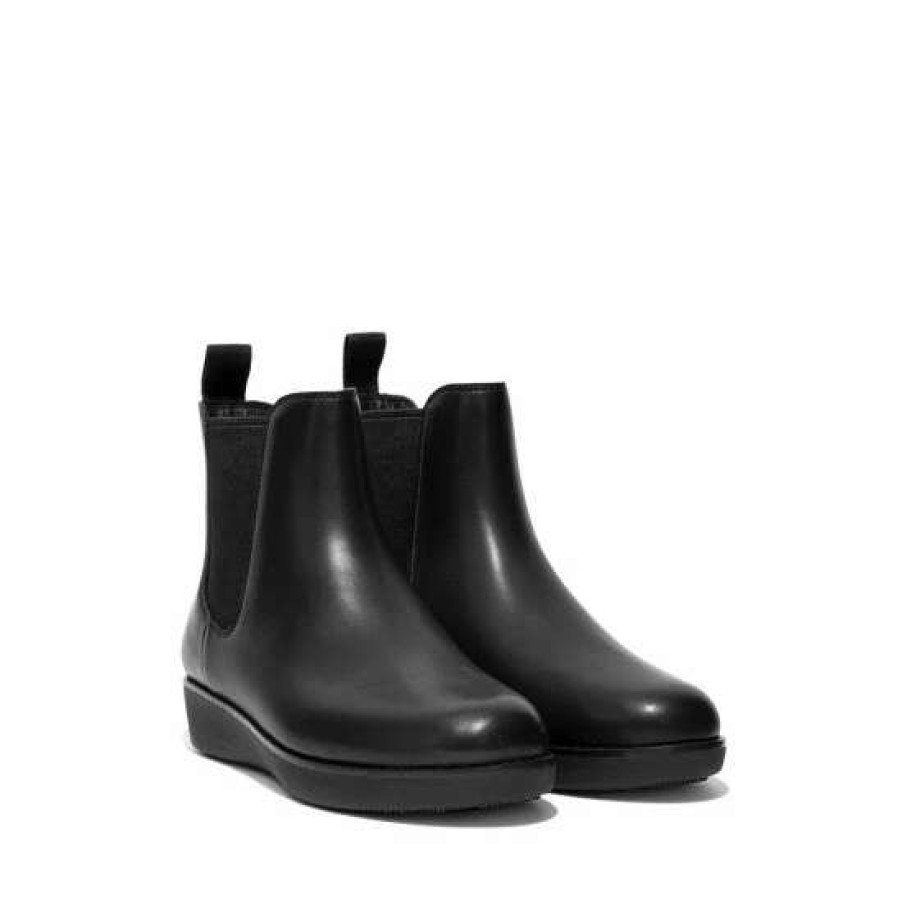 Boots * | Fitflop Black Sumi Waterproof Leather Chelsea Boots