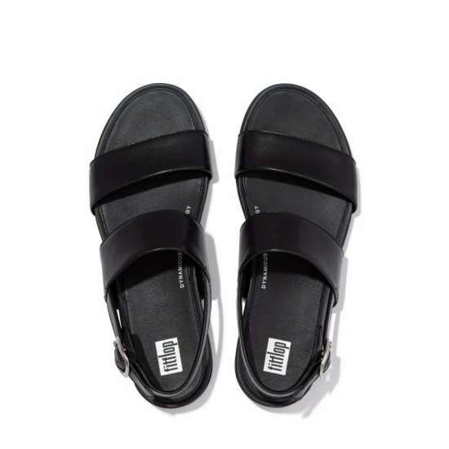 Sandals * | Fitflop Gracie Black Leather Back-Strap Sandals