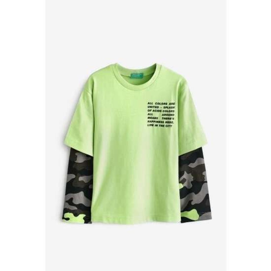 Tshirts * | Benetton Camo Long Sleeve T-Shirt