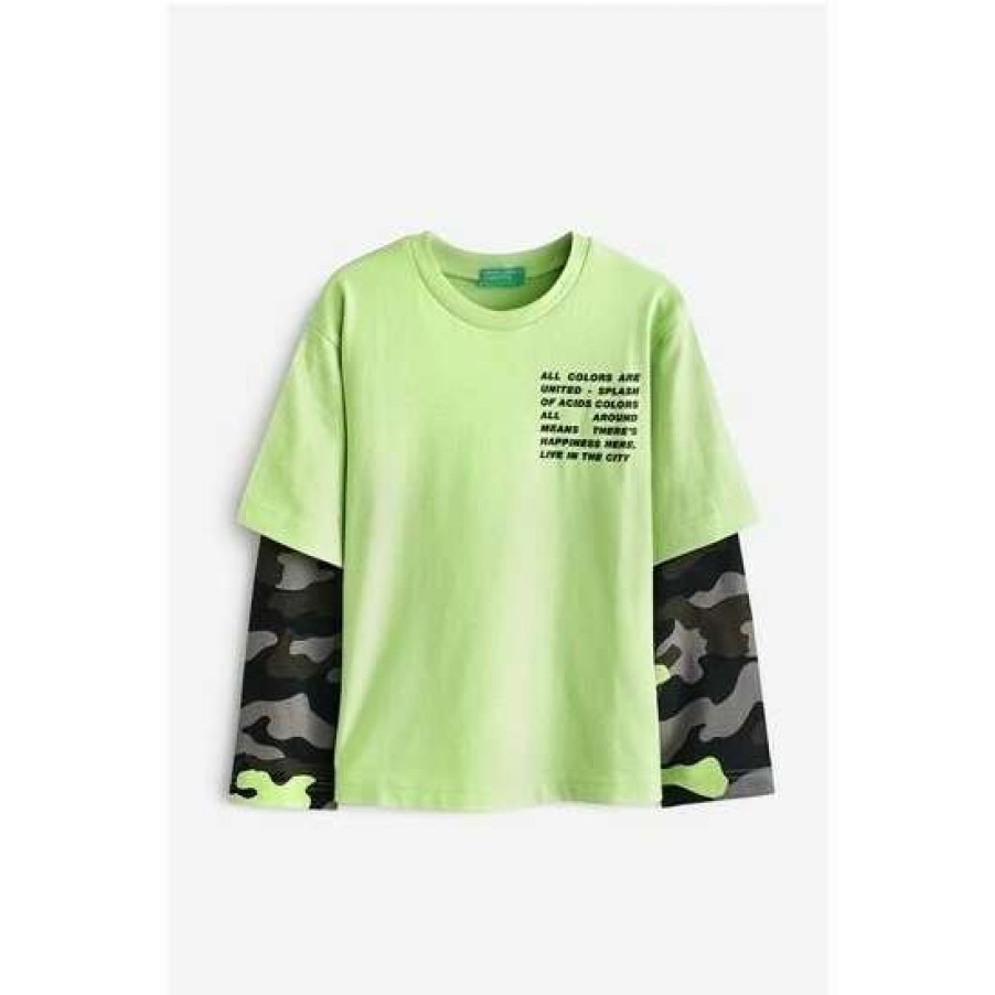 Tshirts * | Benetton Camo Long Sleeve T-Shirt