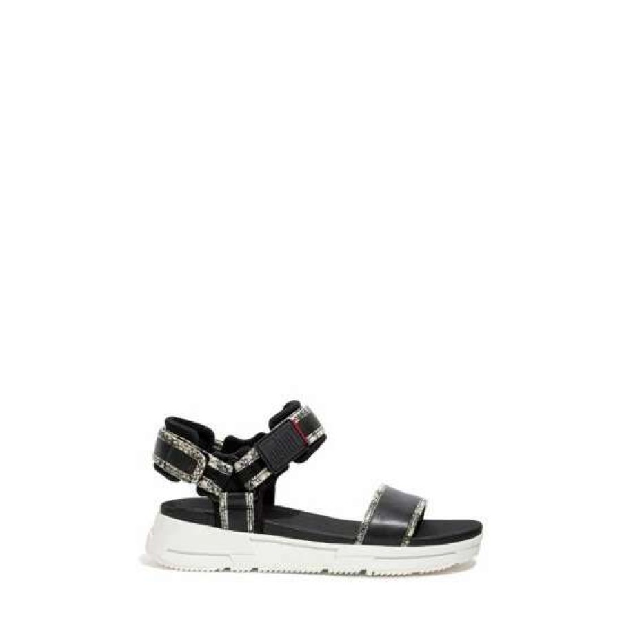 Sandals * | Fitflop Black Heda Snake-Trim Sandals