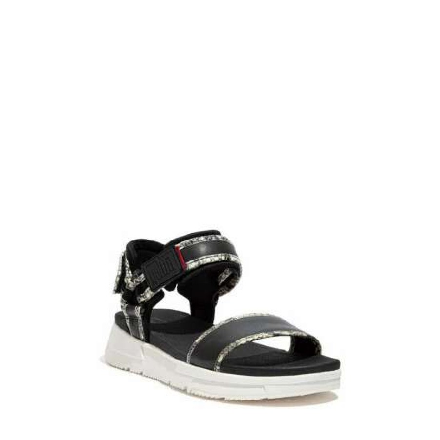 Sandals * | Fitflop Black Heda Snake-Trim Sandals