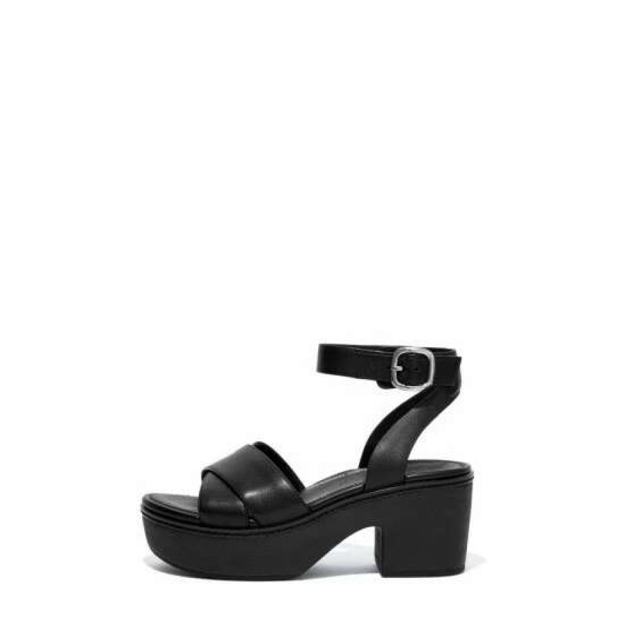 Sandals * | Fitflop Black Pilar Leather Platform Sandals