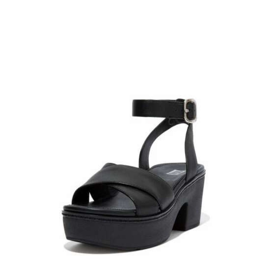 Sandals * | Fitflop Black Pilar Leather Platform Sandals