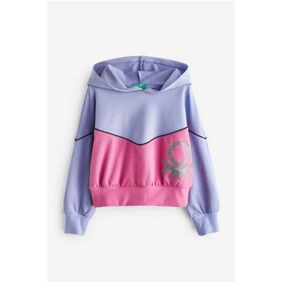 Hoodies * | Benetton Pink/Purple Two Tone Logo Hoodie