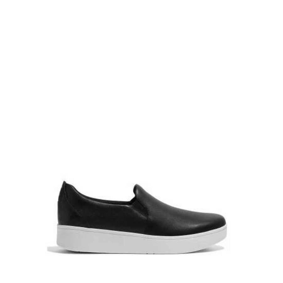 Trainers * | Fitflop Rally Leather Slip-On Skate Black Trainers