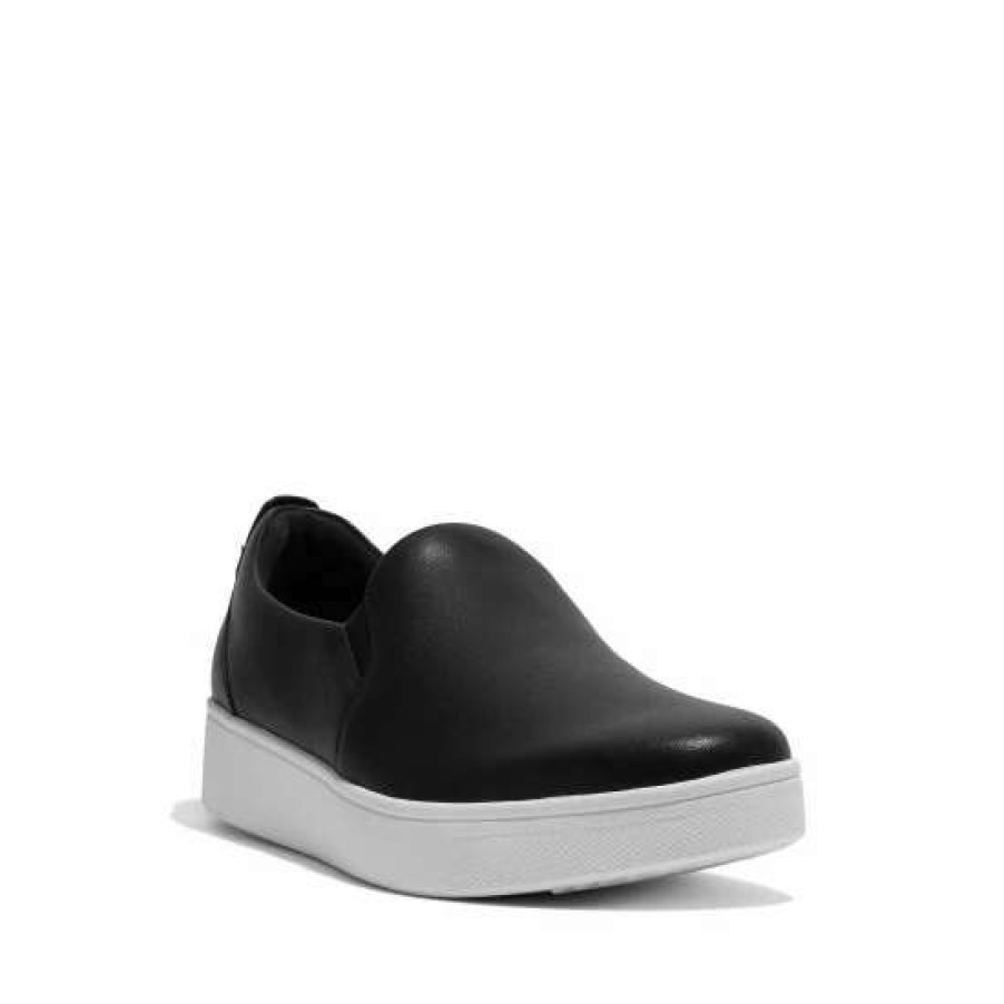 Trainers * | Fitflop Rally Leather Slip-On Skate Black Trainers