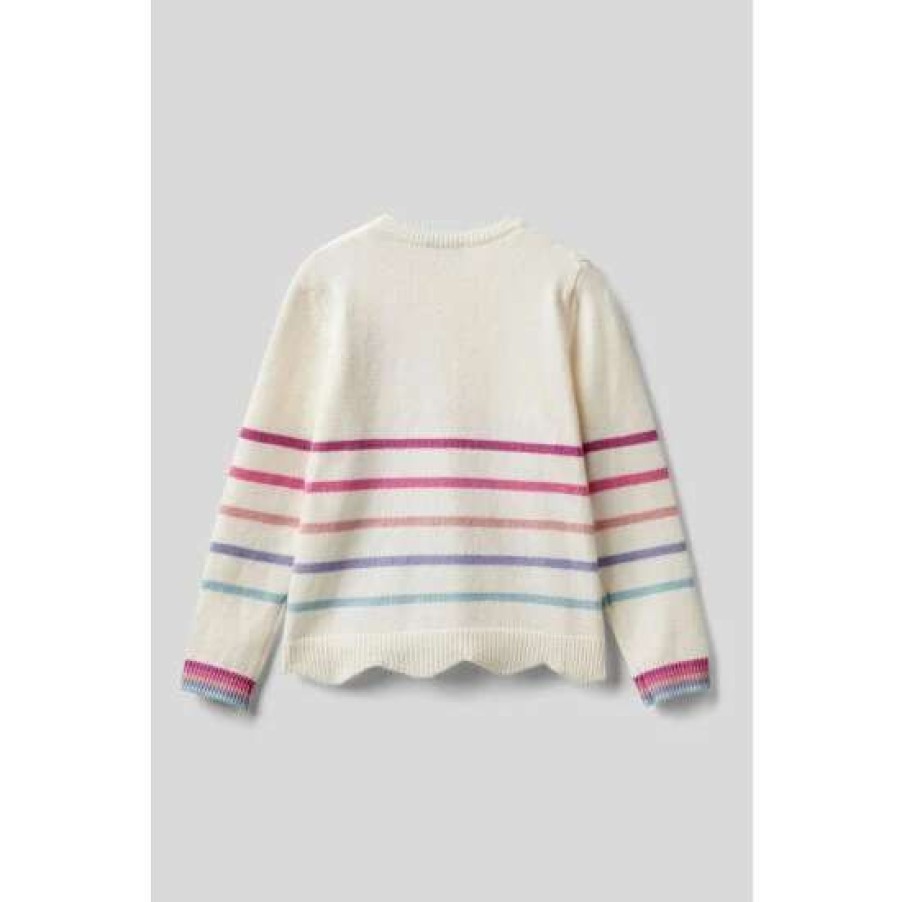 Jumpers * | Benetton White Striped Heart Jumper