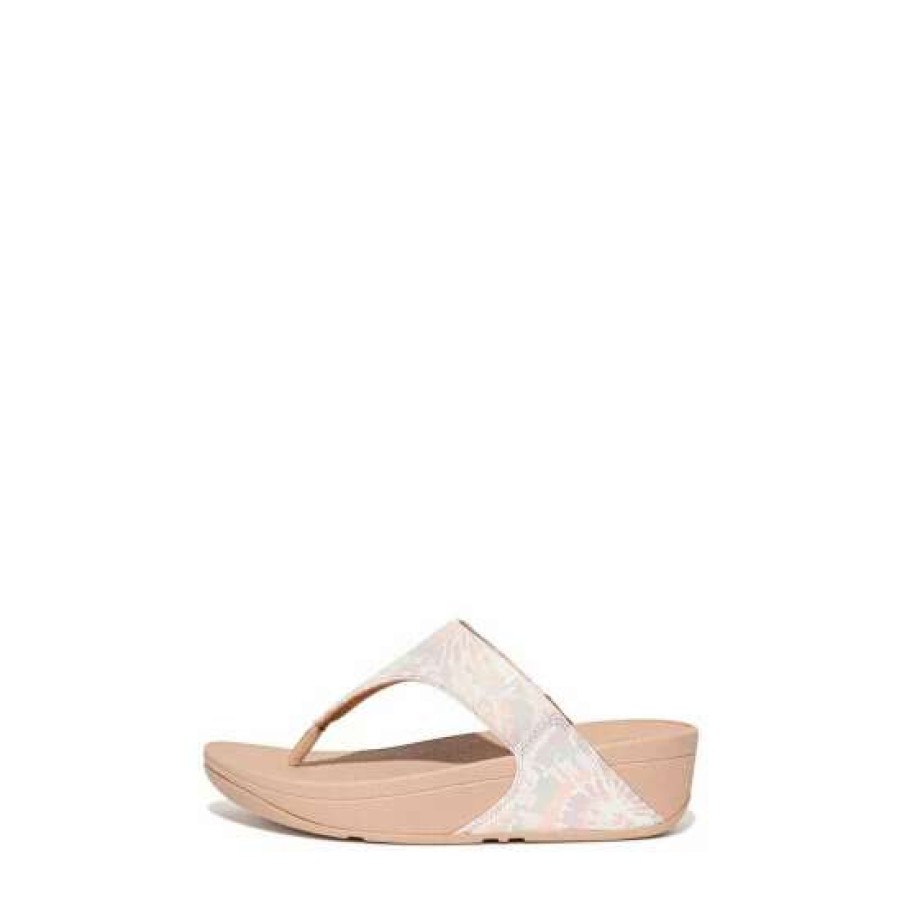 Sandals * | Fitflop Cream Lulu Art-Dye Leather Toe-Post Sandals