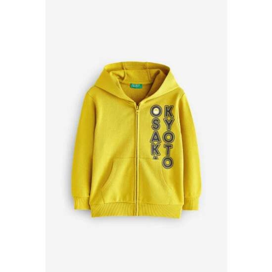 Hoodies * | Benetton Zip Through Japan Yellow Hoodie