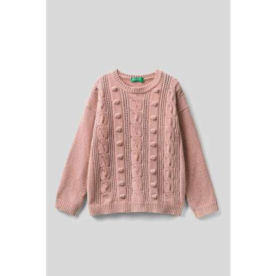 Jumpers * | Benetton Light Pink Cable Knit Jumper