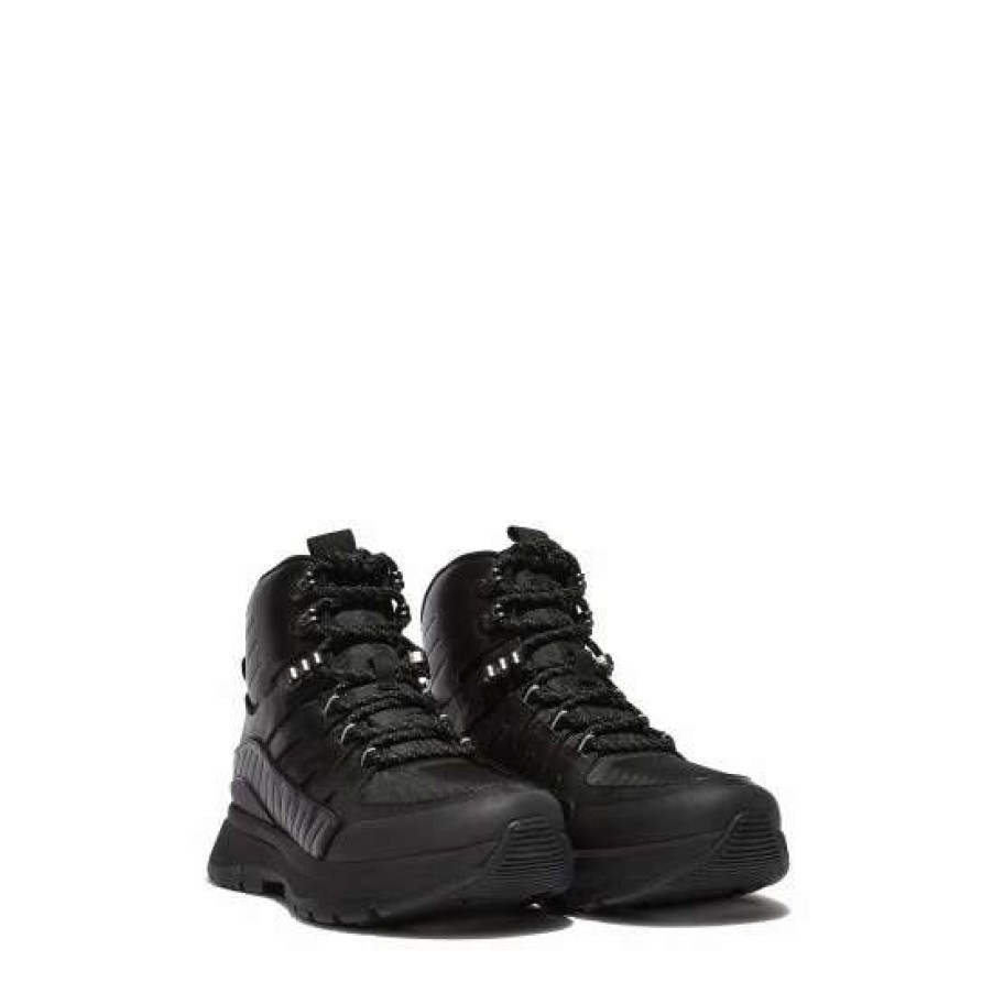 Boots * | Fitflop Neo-D-Hyker Leather-Mix Black Walking Boots