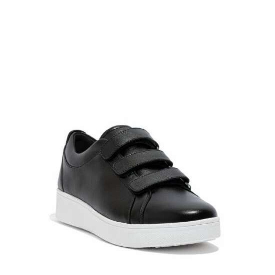 Trainers * | Fitflop Fitfflop Black Rally Strap Metallic Leather Trainers