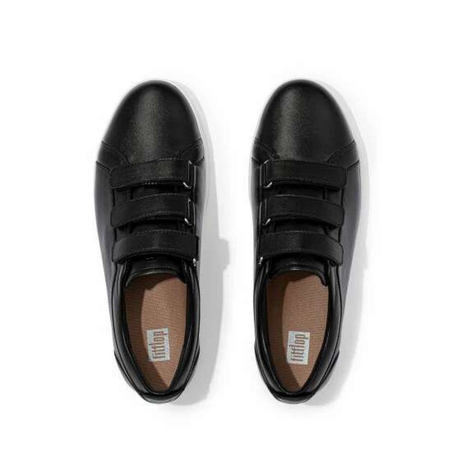 Trainers * | Fitflop Fitfflop Black Rally Strap Metallic Leather Trainers