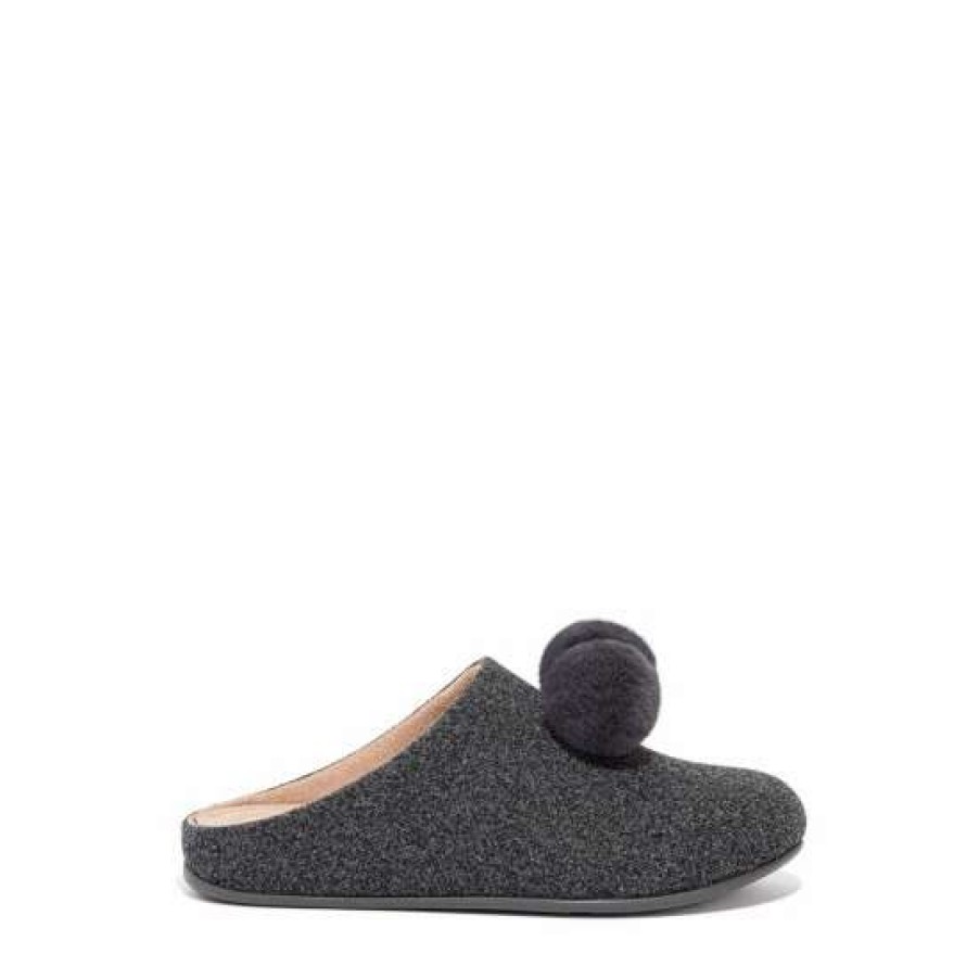 Slippers * | Fitflop Grey Chrissie Pom Pom Felt Slippers