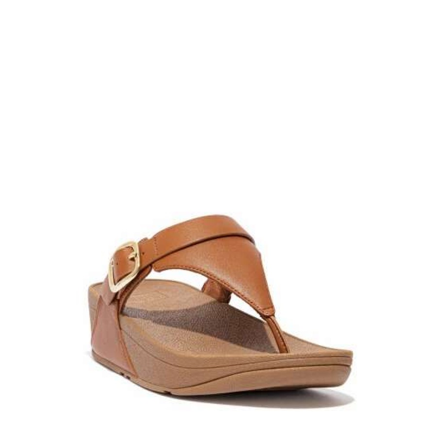 Sandals * | Fitflop Lulu Tan Brown Adjustable Leather Toe-Post Sandals