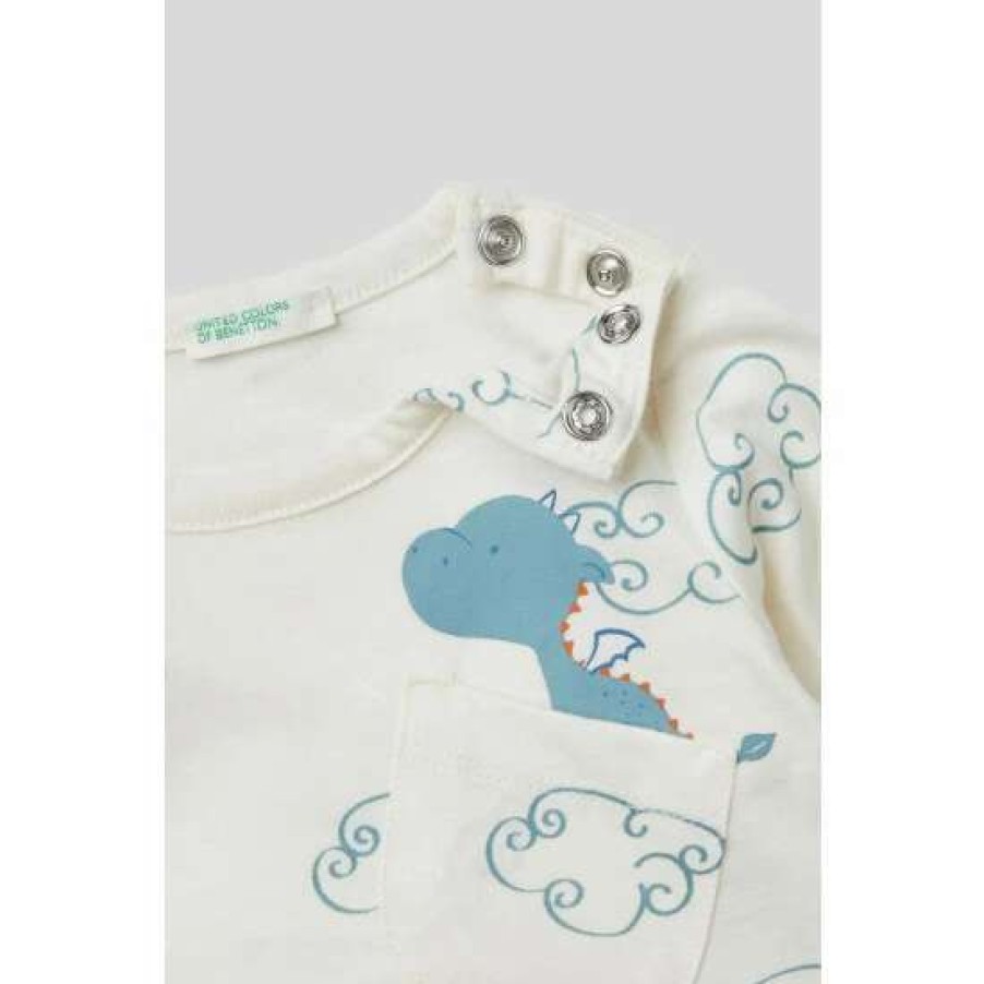 Tshirts * | Benetton Character Pocket White T-Shirt