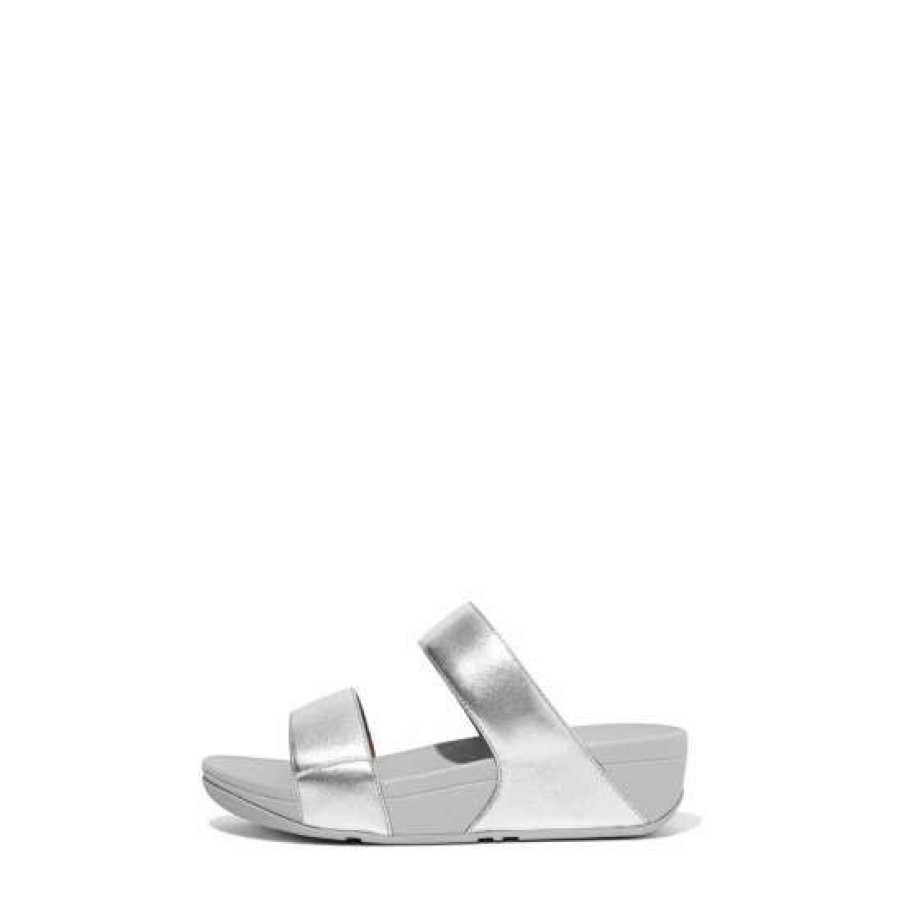 Sandals * | Fitflop Silver Lulu Metallic Leather Slides