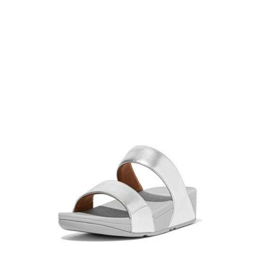 Sandals * | Fitflop Silver Lulu Metallic Leather Slides