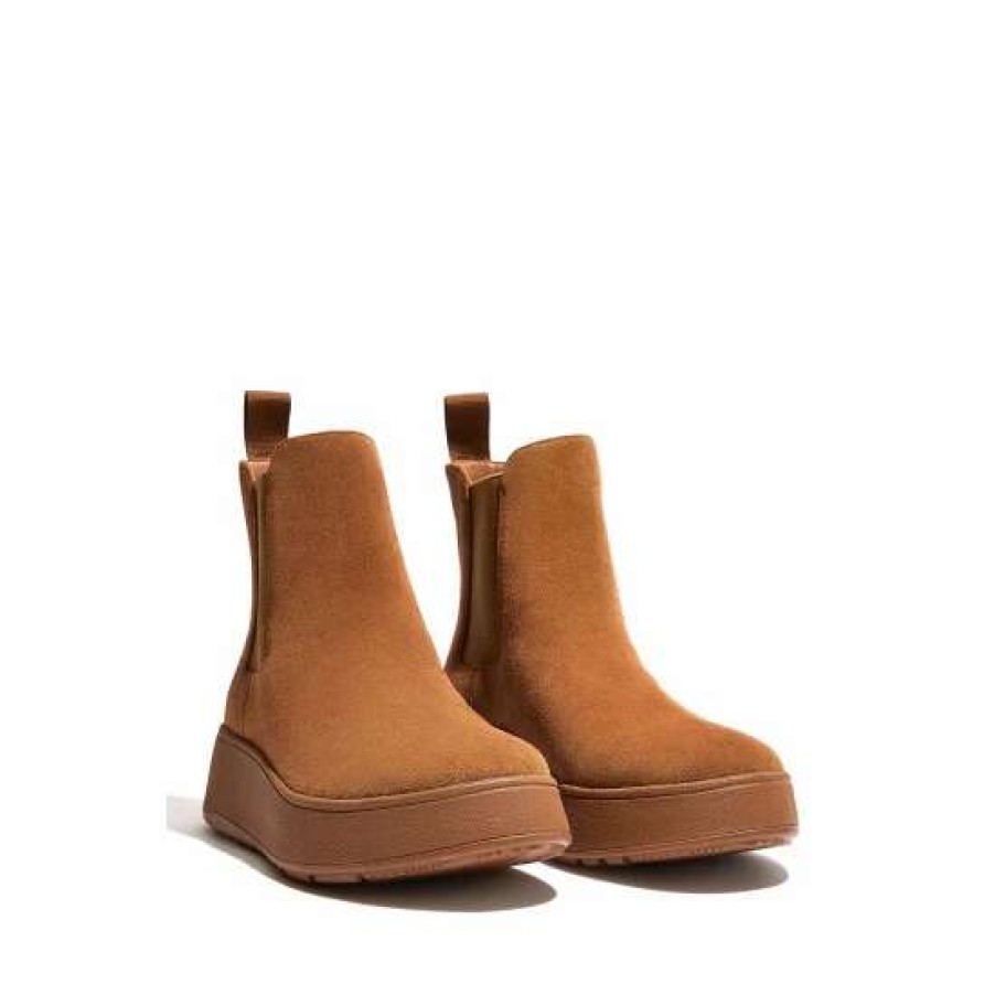 Boots * | Fitflop Brown F-Mode Suede Flatform Chelsea Boots