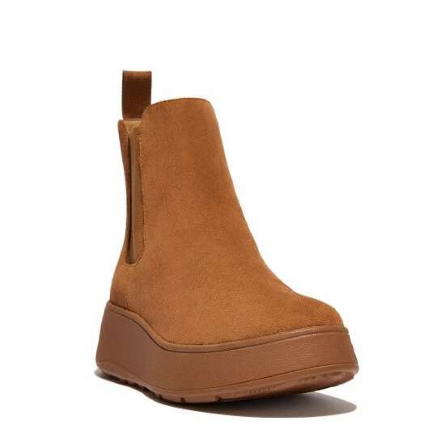 Boots * | Fitflop Brown F-Mode Suede Flatform Chelsea Boots