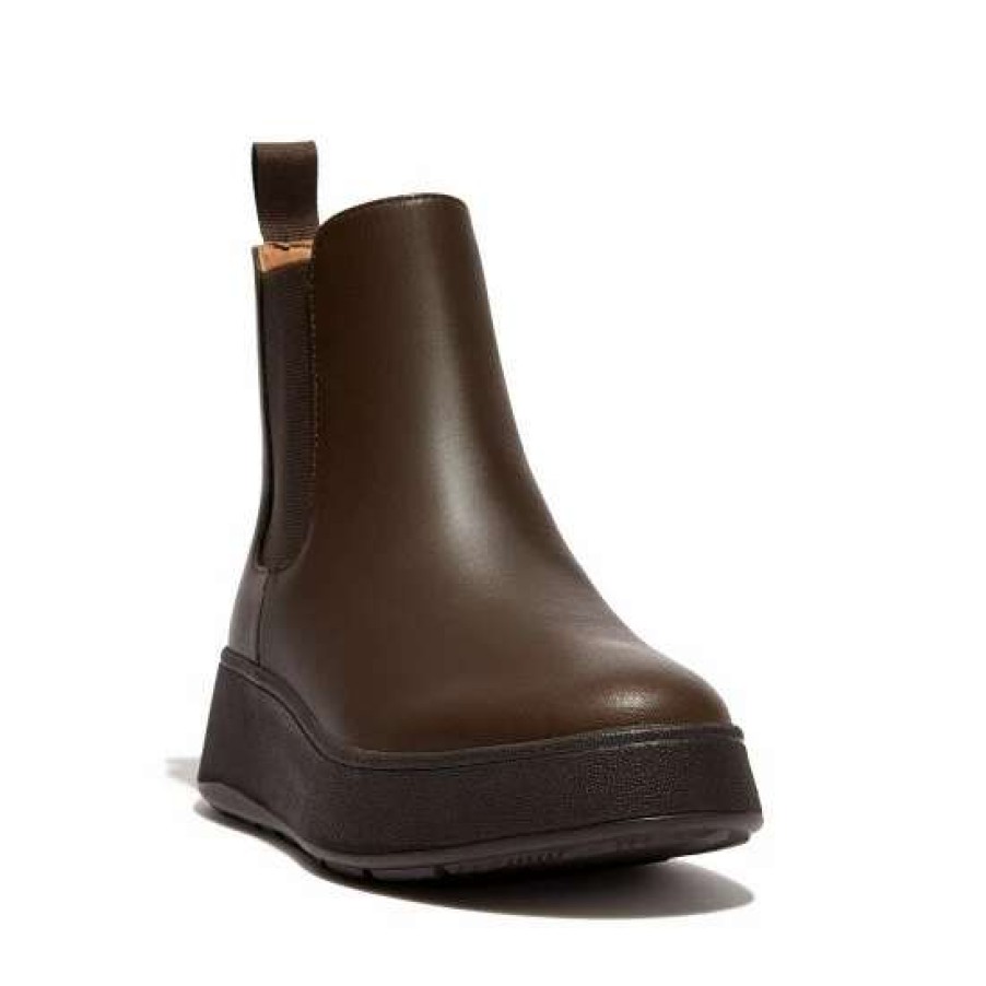 Boots * | Fitflop F Mode Leather Flatform Brown Chelsea Boots