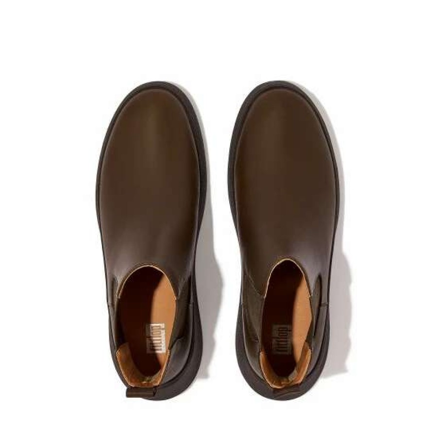 Boots * | Fitflop F Mode Leather Flatform Brown Chelsea Boots