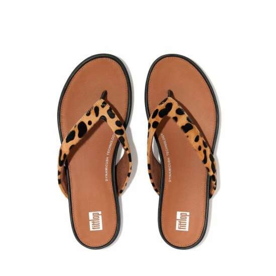 Sandals * | Fitflop Animal Print Gracie Hair-On Leather Flip Flops