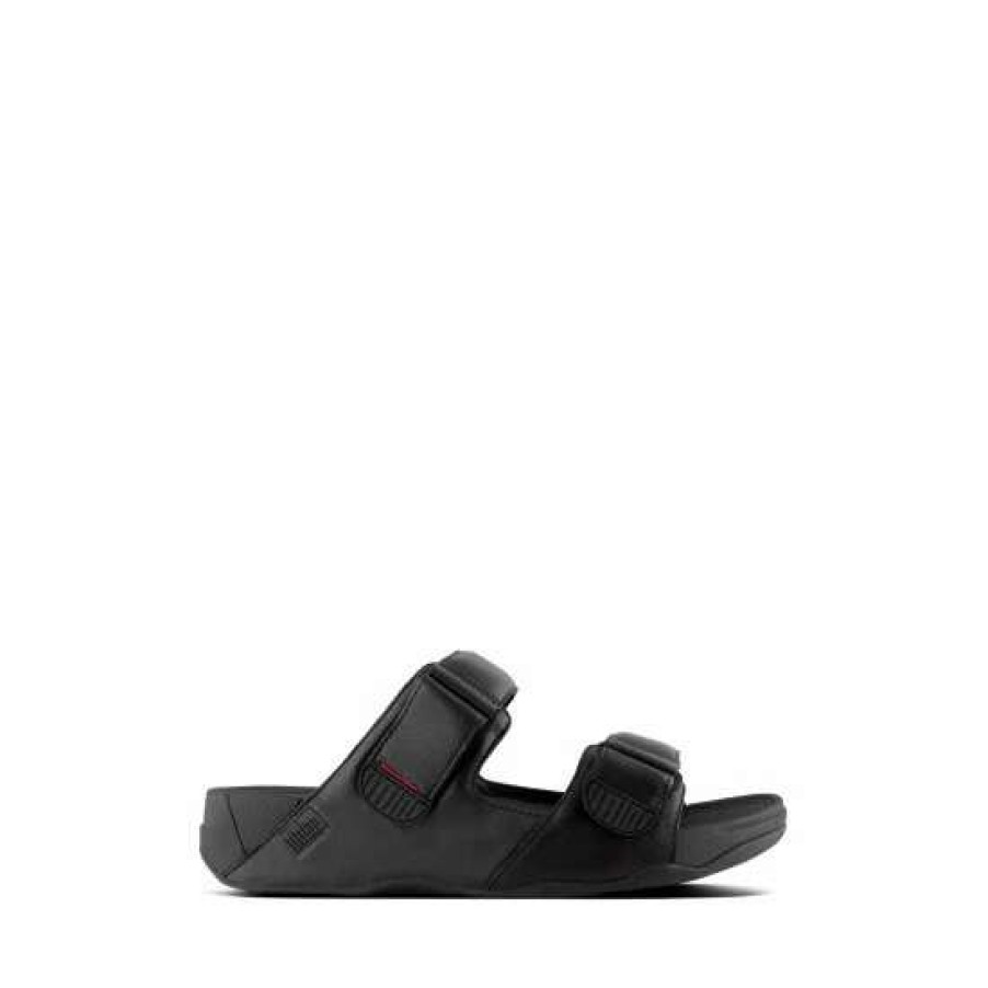 Sandals * | Fitflop Mens Black Gogh Moc Adjustable Leather Slides