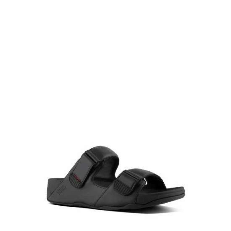 Sandals * | Fitflop Mens Black Gogh Moc Adjustable Leather Slides