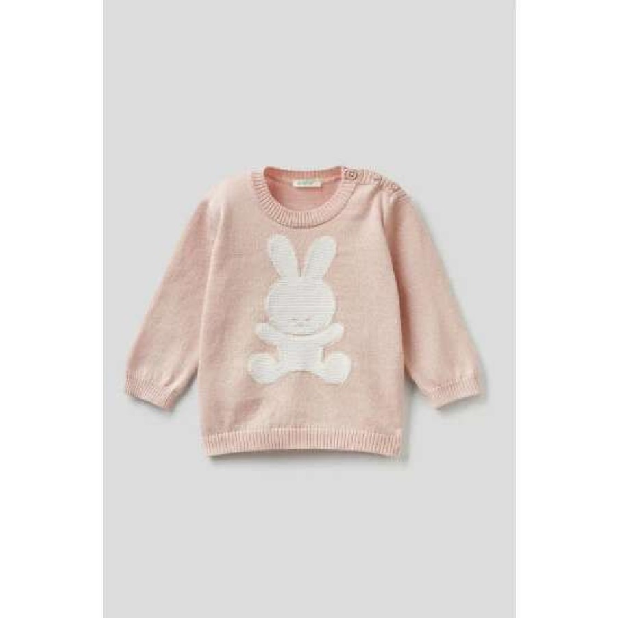 Jumpers * | Benetton Pink Bunny Jumper