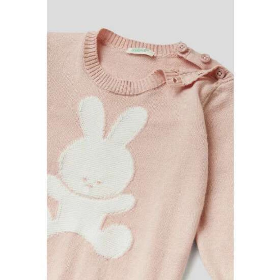 Jumpers * | Benetton Pink Bunny Jumper