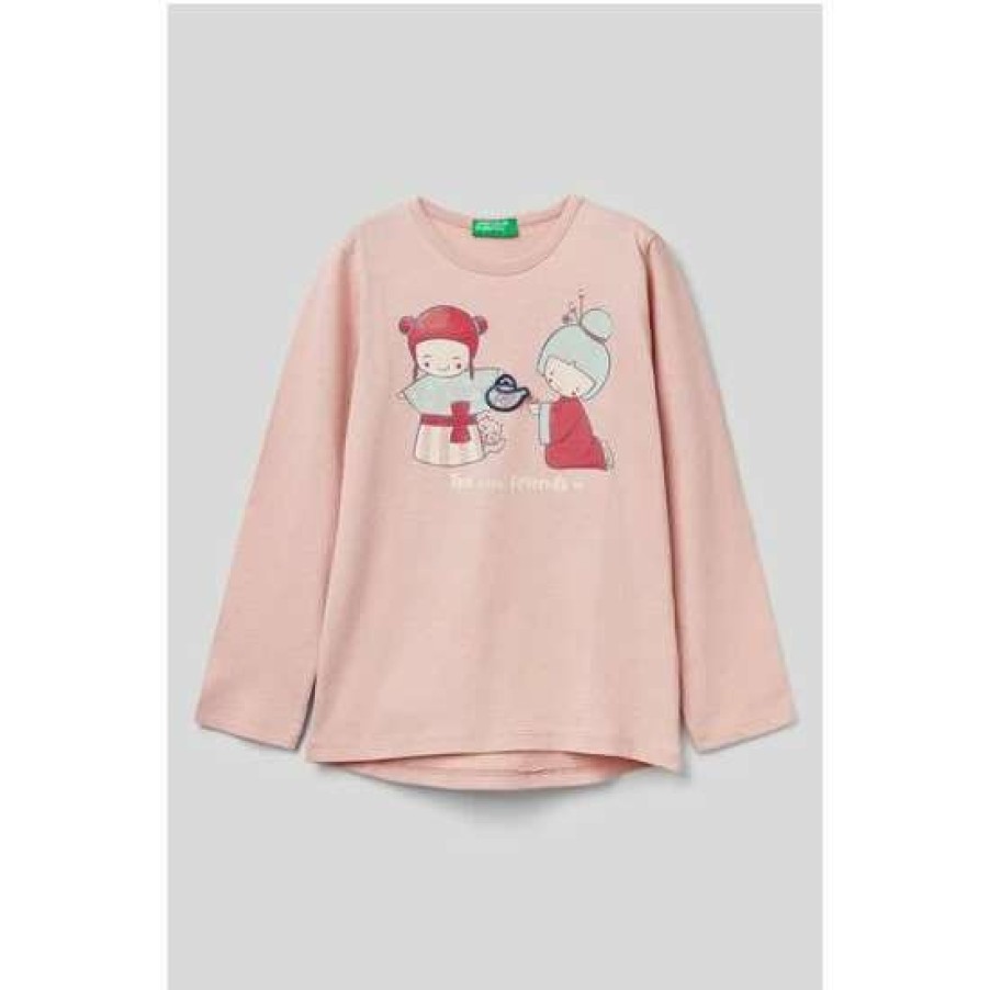 Tshirts * | Benetton Pink Graphic Long Sleeve Tshirt