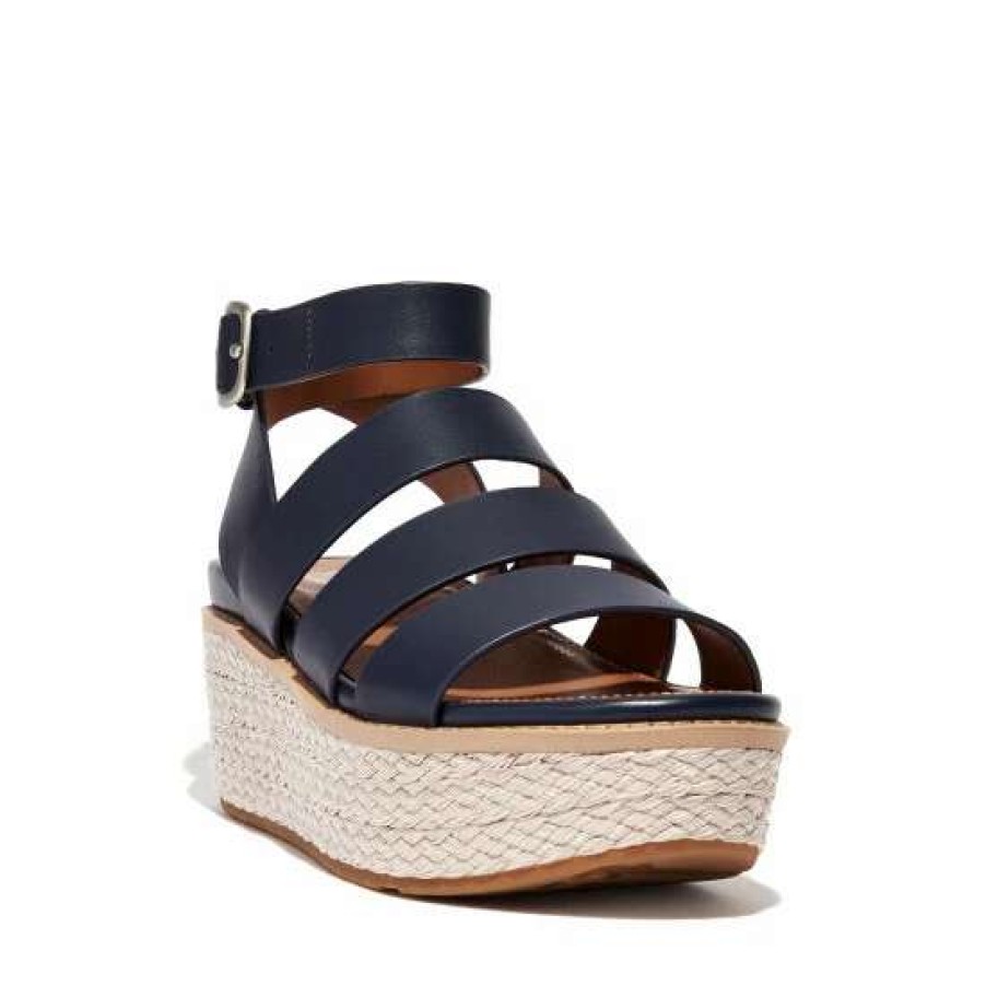 Sandals * | Fitflop Blue Eloise Esparille Leather Ankle-Strap Wedge Sandals